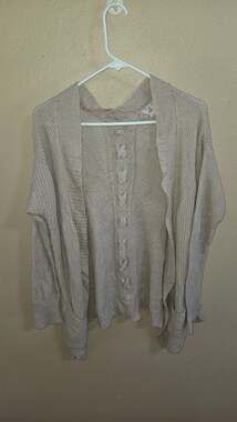 Pink Rose Vintage Beige Open Front Knit Cardigan with Back Lacing Detail Size L